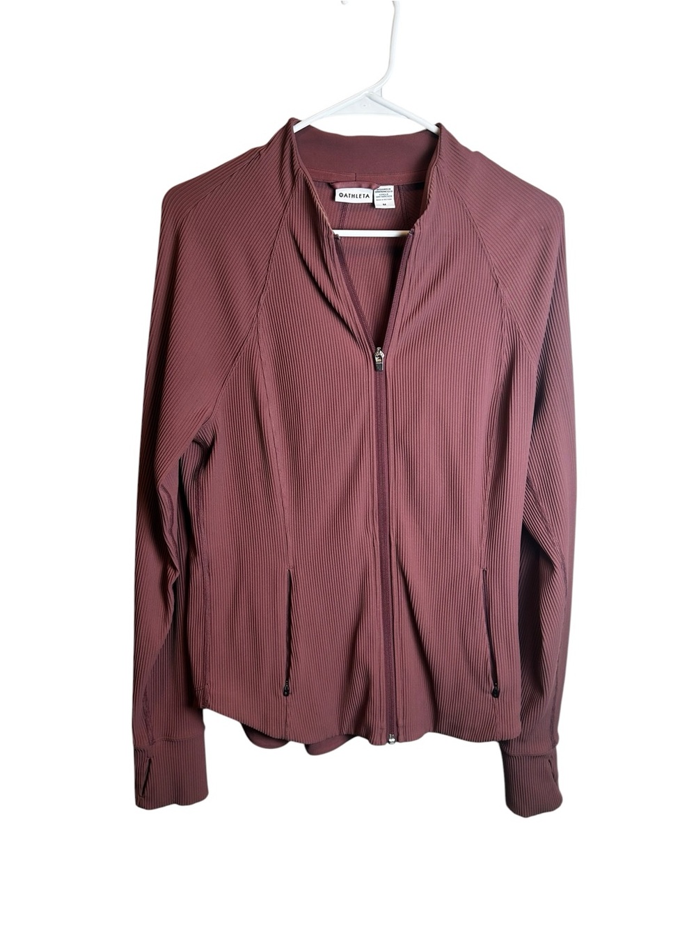 Athleta Salutation Ribbed Full Zip Jacket Mauve Pink Women’s Size Med